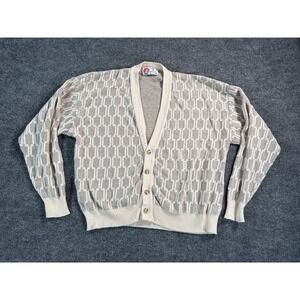 Men's Cream Textured Button-Up Cardigan Sweater